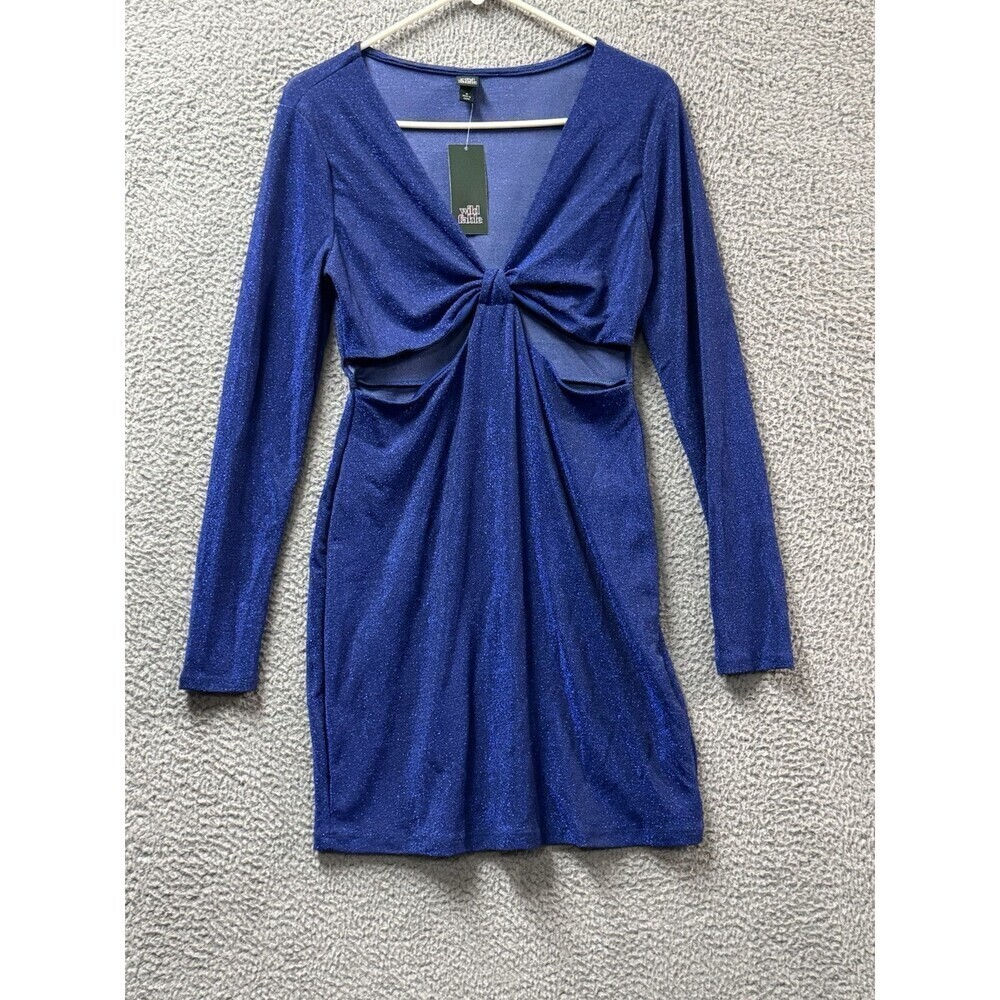 Wild Fable Dress Womens M Blue Long Sleeve Cut Out Metallic Bodycon Party